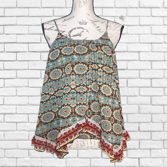 Patrons of Peace Blue and Brown Asymmetrical Camisole - Picture 1 of 4